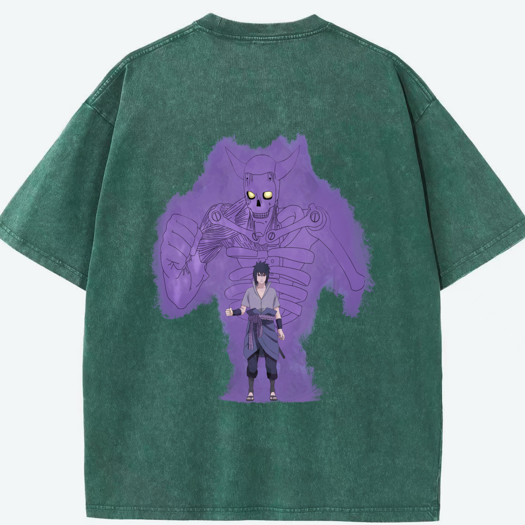 （画像用） NARUTO -ナルト- うちは サスケ Uchiha Sasuke 綿100% ヴィンテージ風 半袖Tシャツ（背面プリント）